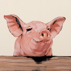Happy Pig auf Zaun mit braunem Zaun