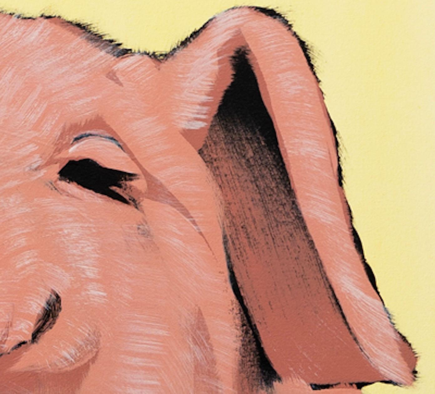Happy Pig on Fence with Yellow 1