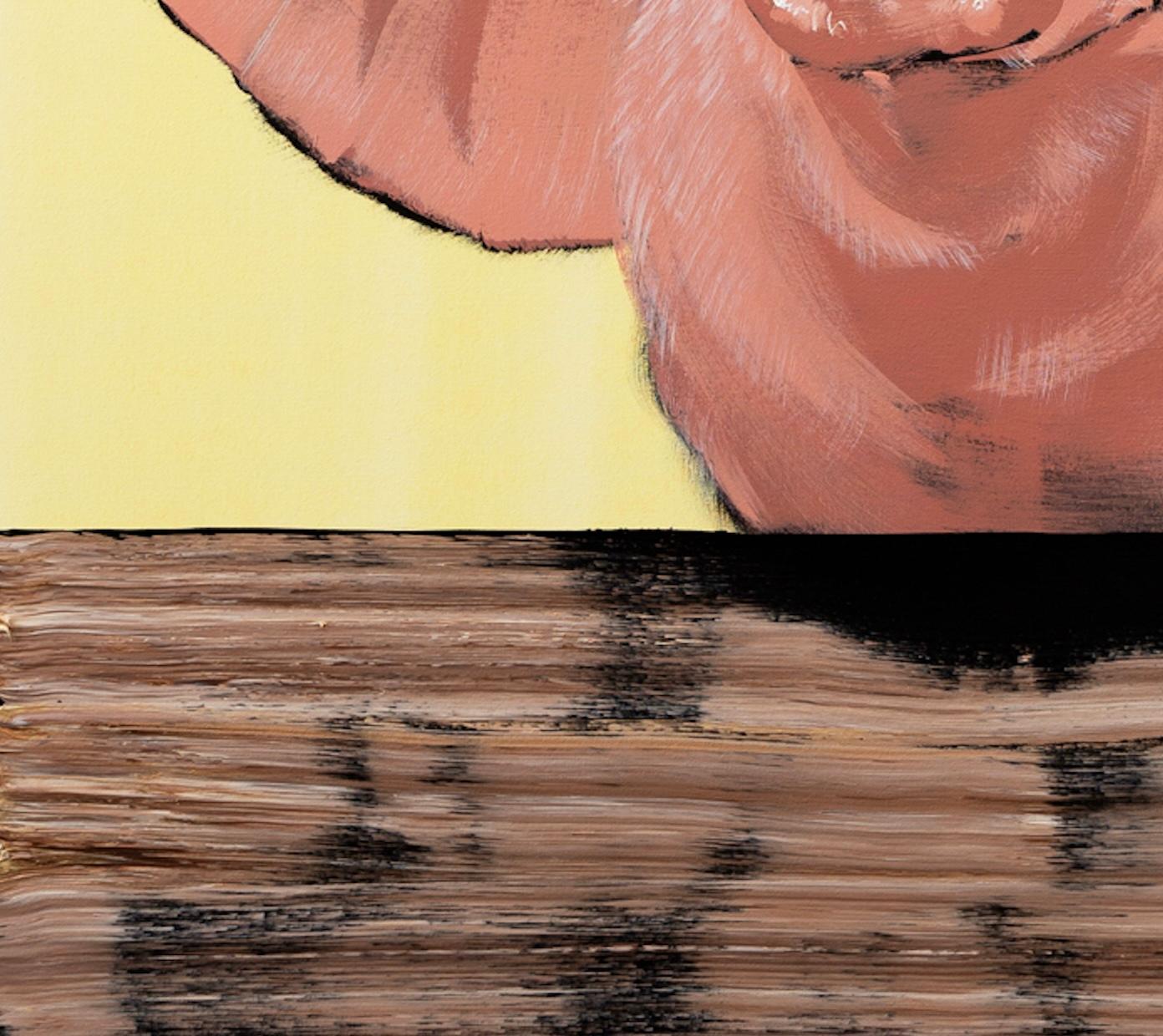 Happy Pig on Fence with Yellow 2
