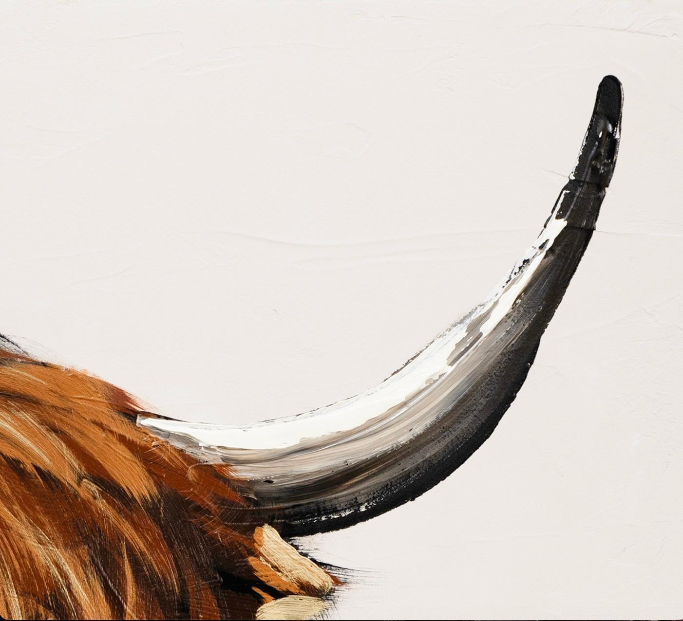 Highland Cow and Calf - Beige Animal Painting by Josh Brown