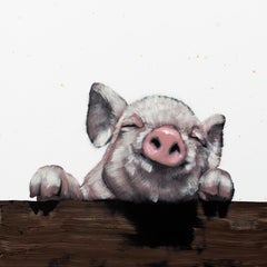 Joyous Pig on Fence