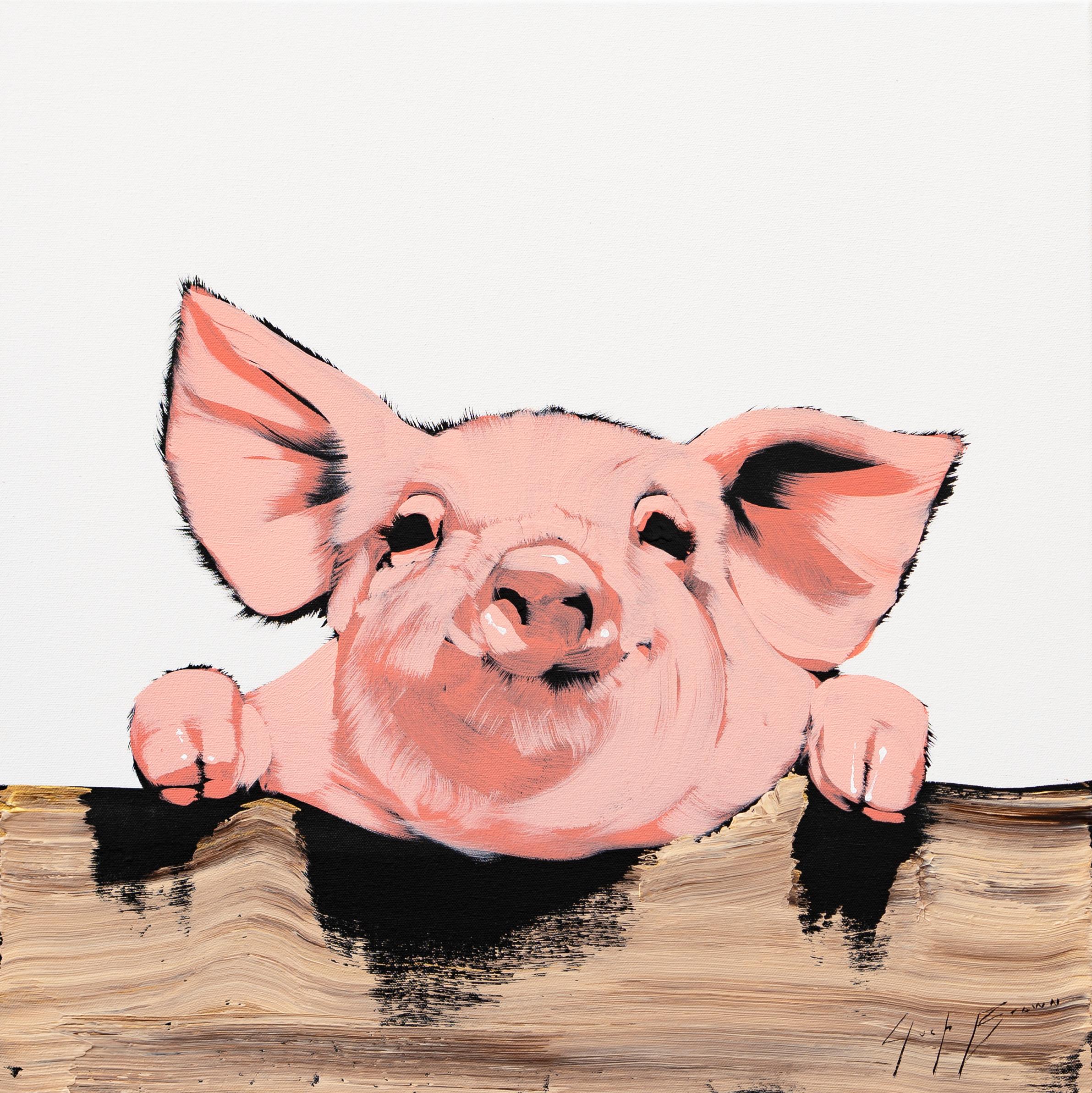 Matte Piglet on White 2 - Painting by Josh Brown