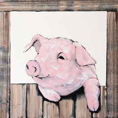 Pig in Window with Light Cream Swirls