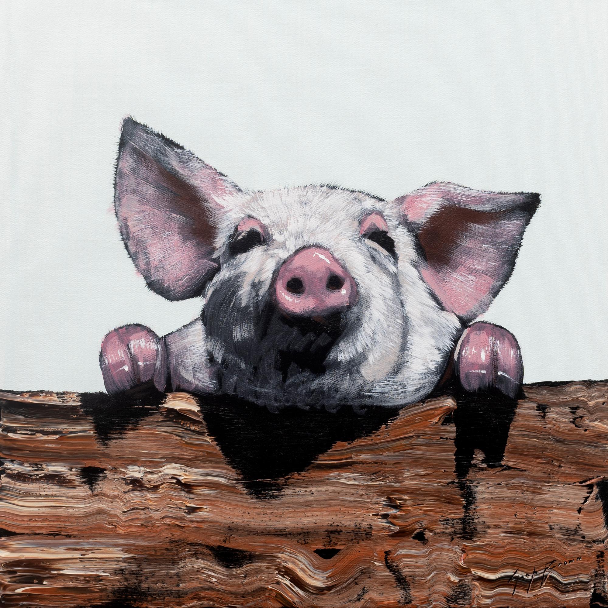 Pig on Fence 2 - Painting by Josh Brown