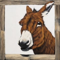 Red Donkey in Window on White
