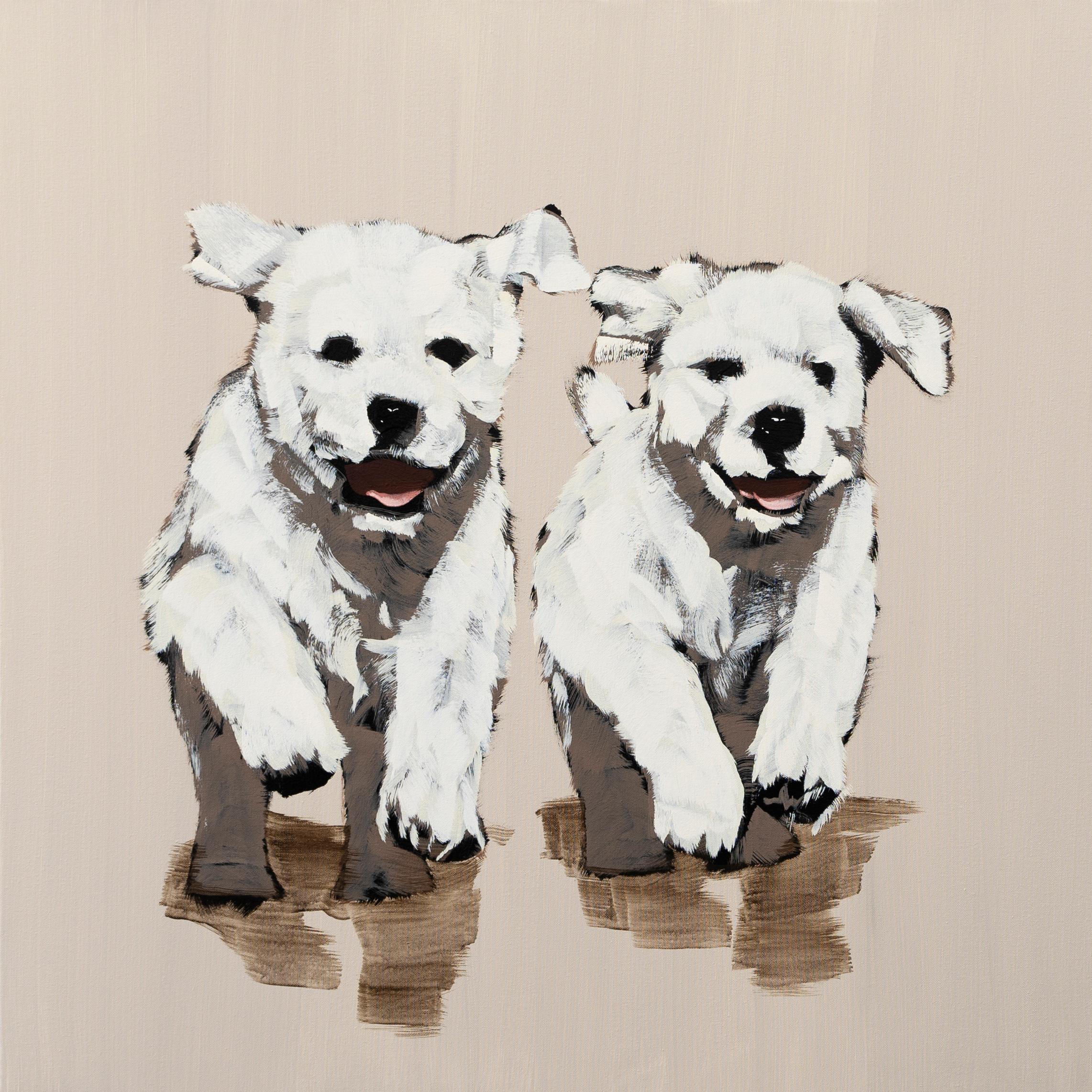 Running Pups on Grey - Painting by Josh Brown
