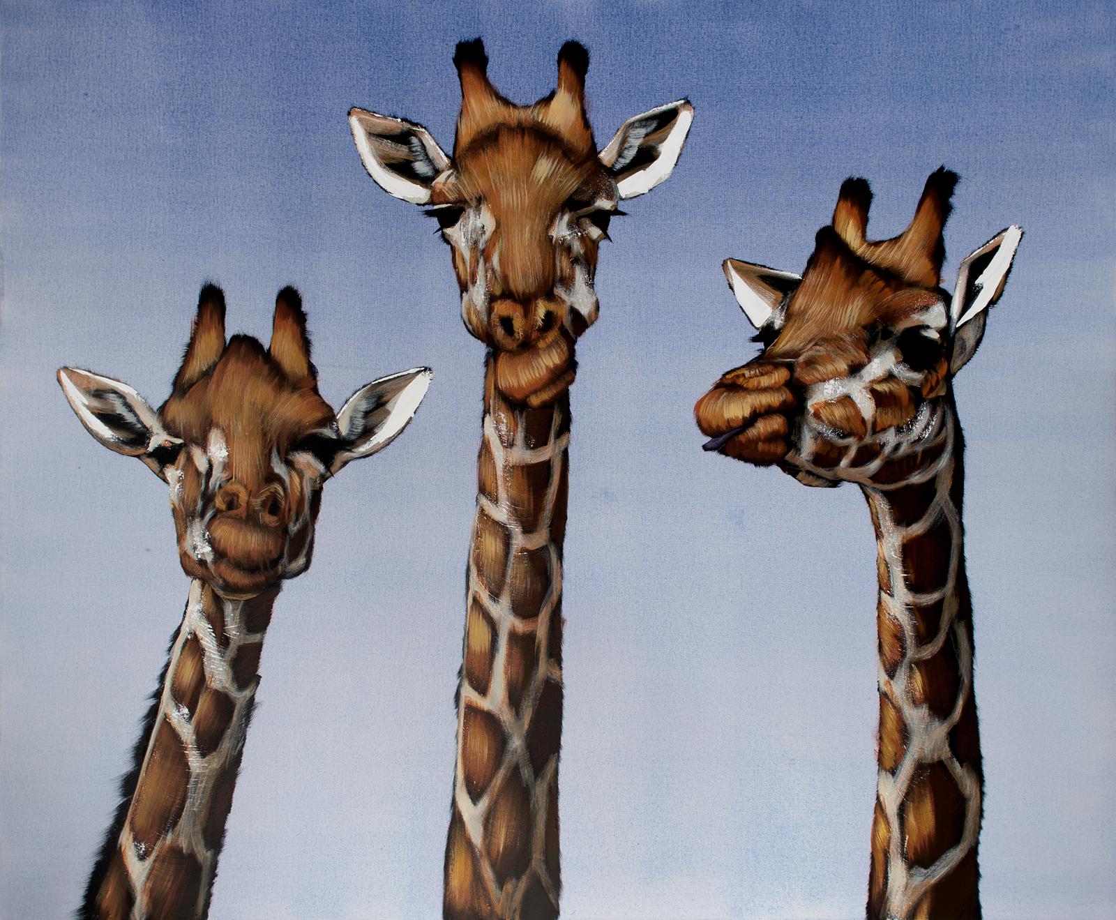 Three Giraffe on Sky - Painting by Josh Brown