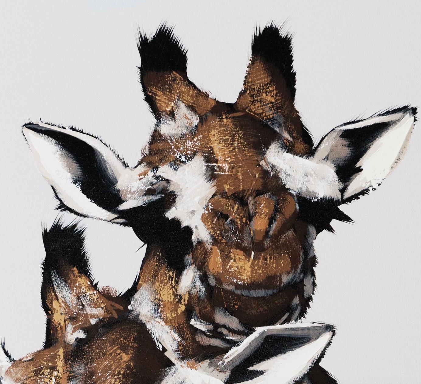 Three Giraffe on White - Painting by Josh Brown