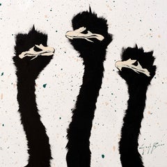 Three Light Green Ostrich on White Splash