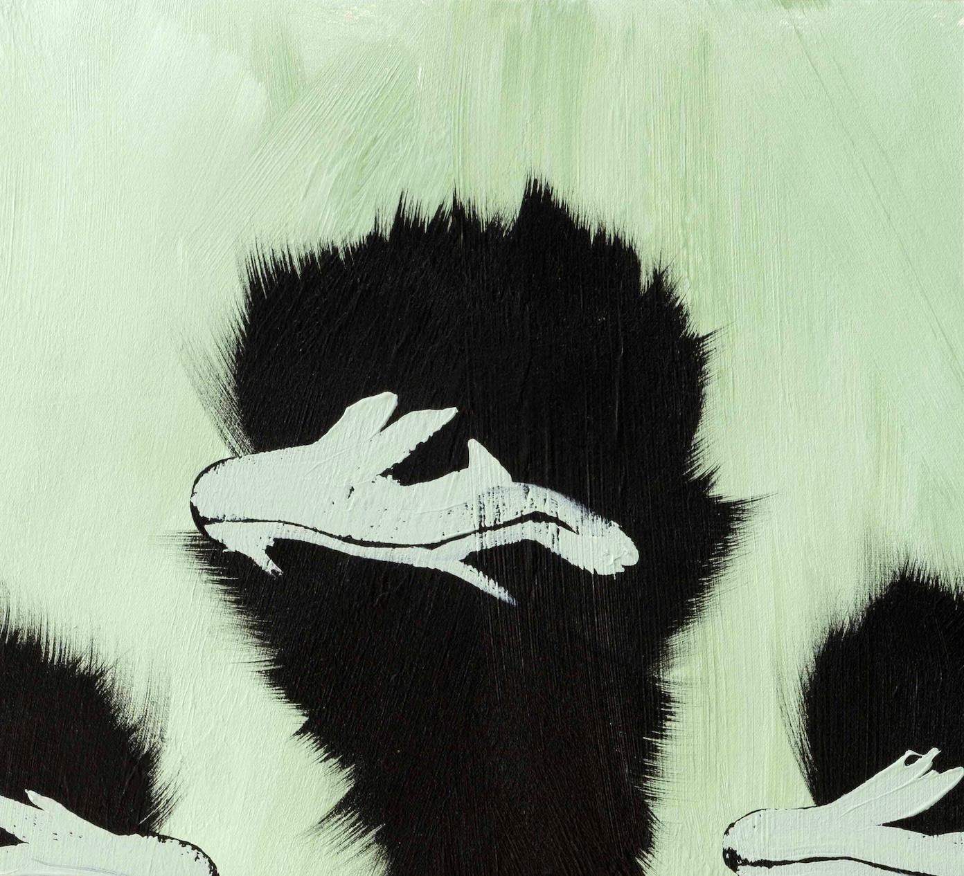 Drei Strauß auf hellgrünem Bürsten (Zeitgenössisch), Painting, von Josh Brown