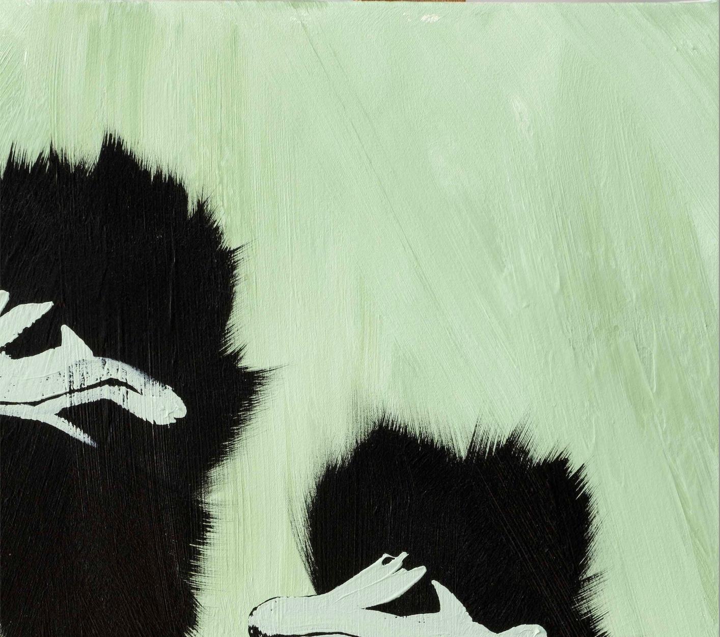 Drei Strauß auf hellgrünem Bürsten (Grün), Animal Painting, von Josh Brown