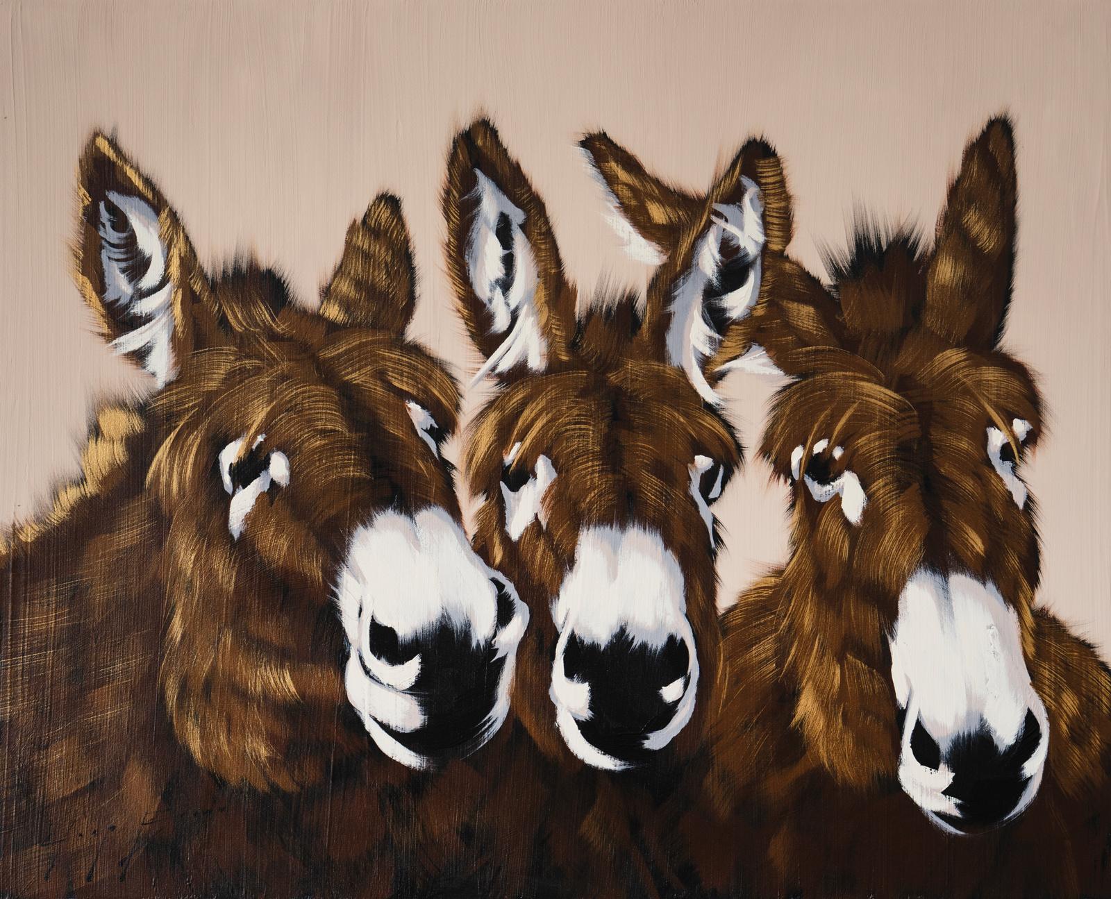 Josh Brown Animal Painting - Three Pals on Light Umber Streaks