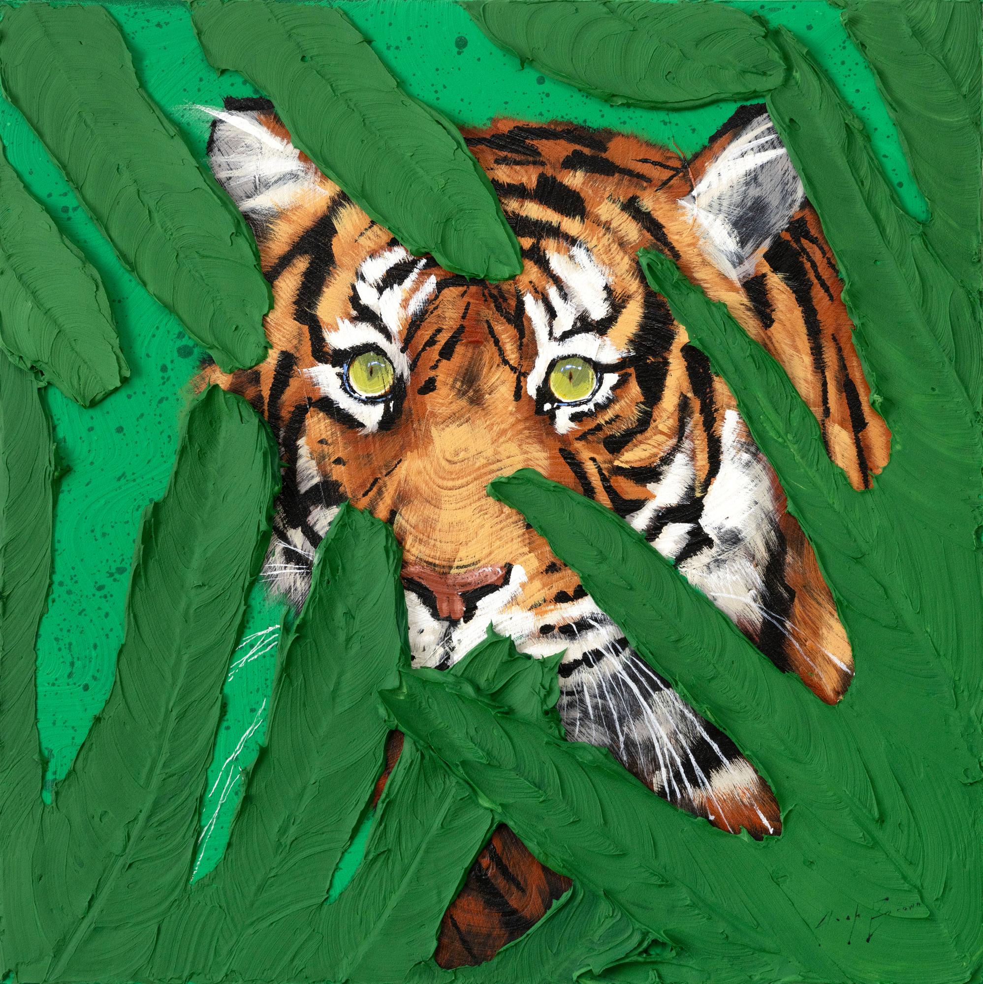 Josh Brown Animal Painting - Tiger in Leaves