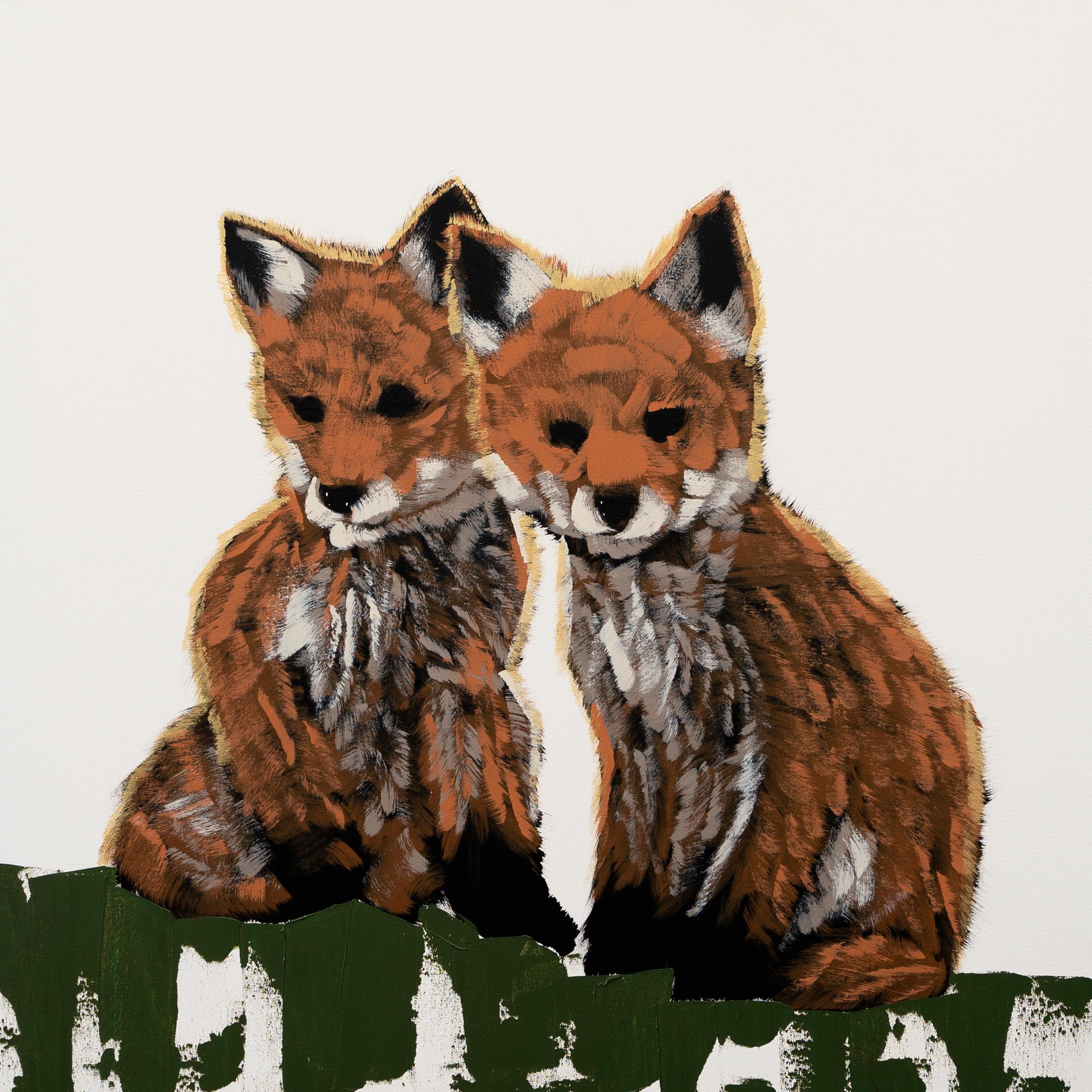 Two Fox Pups - Painting by Josh Brown