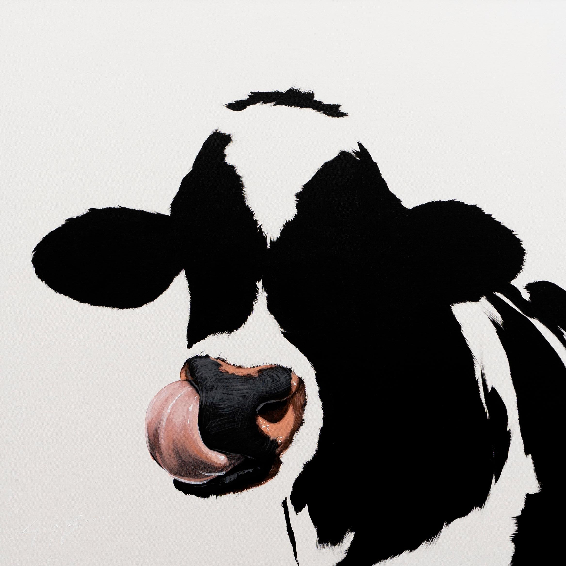 White Invisible Cow with Tongue - Painting by Josh Brown