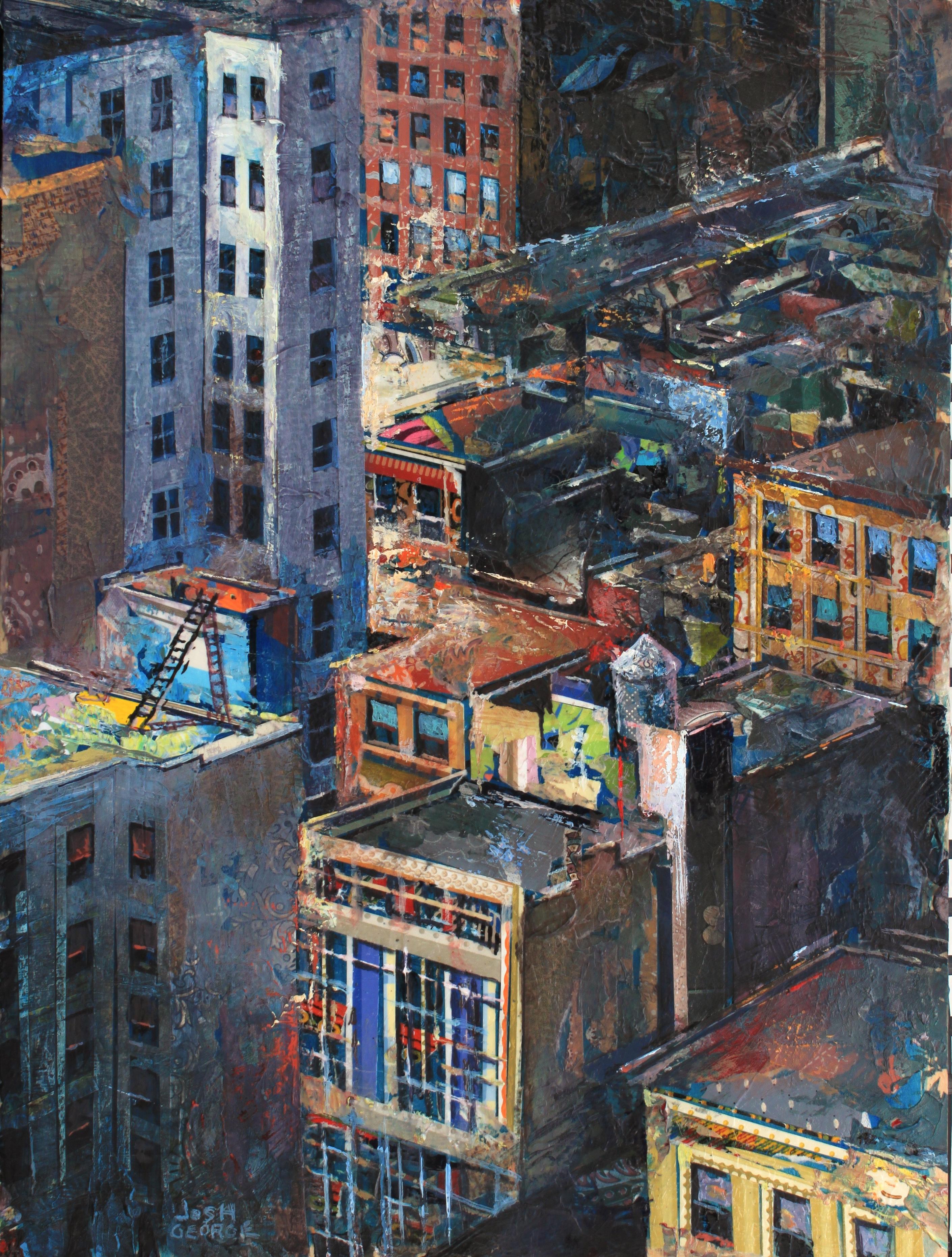 "Campaña de Aventura" de Josh George, Pintura en técnica mixta, Paisaje urbano