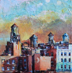 "Base Defensive Formation" - Contemporary Water Tower Cityscape Painting, 2026