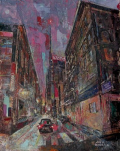 "Faro della stazione di ricarica" di Josh George, pittura a tecnica mista, paesaggio urbano