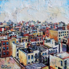 "Classic Strategy Board Game" - Contemporary Rooftop Cityscape Mixed Media, 2026