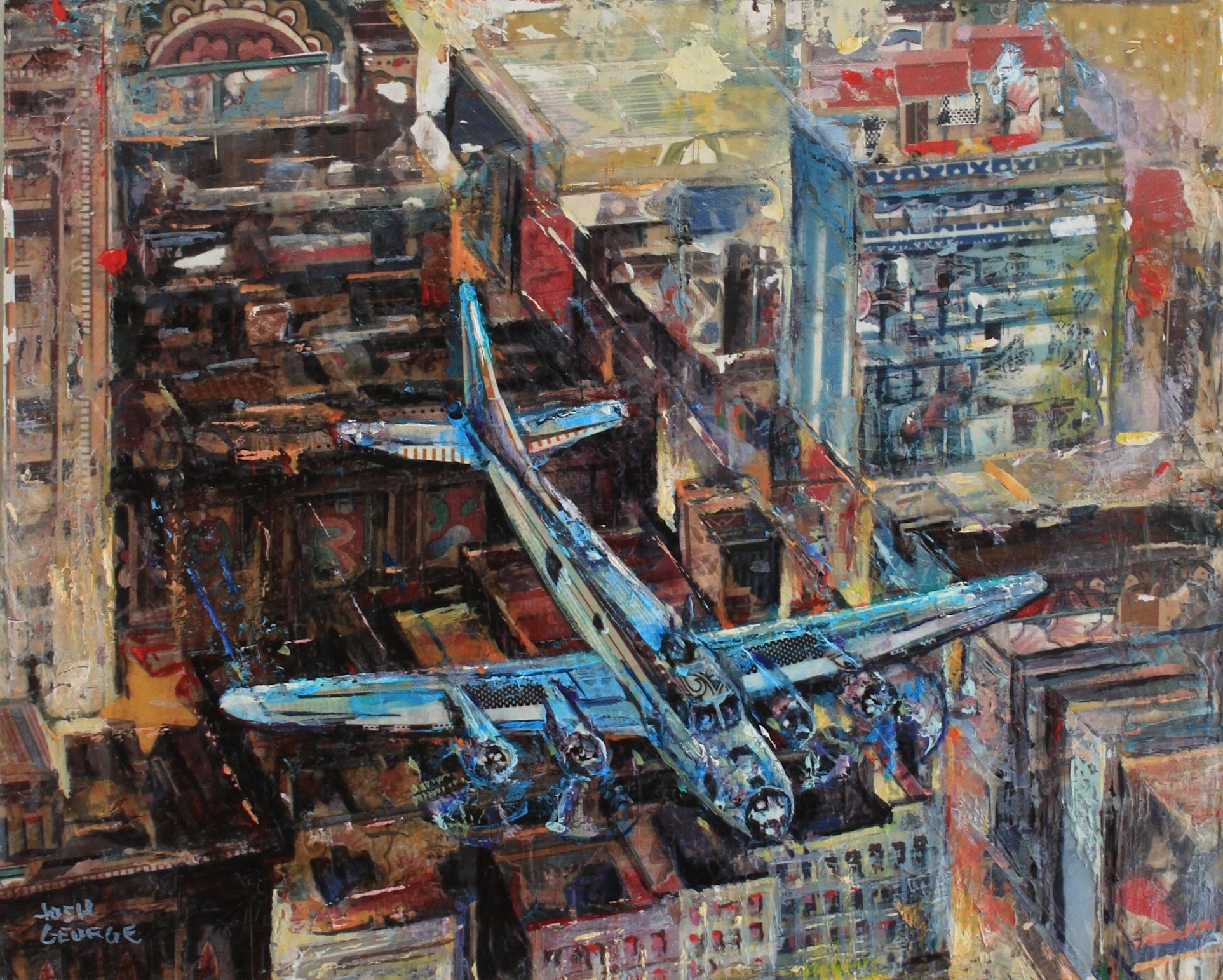 Landscape Painting Josh George - Quatre moteurs lourds