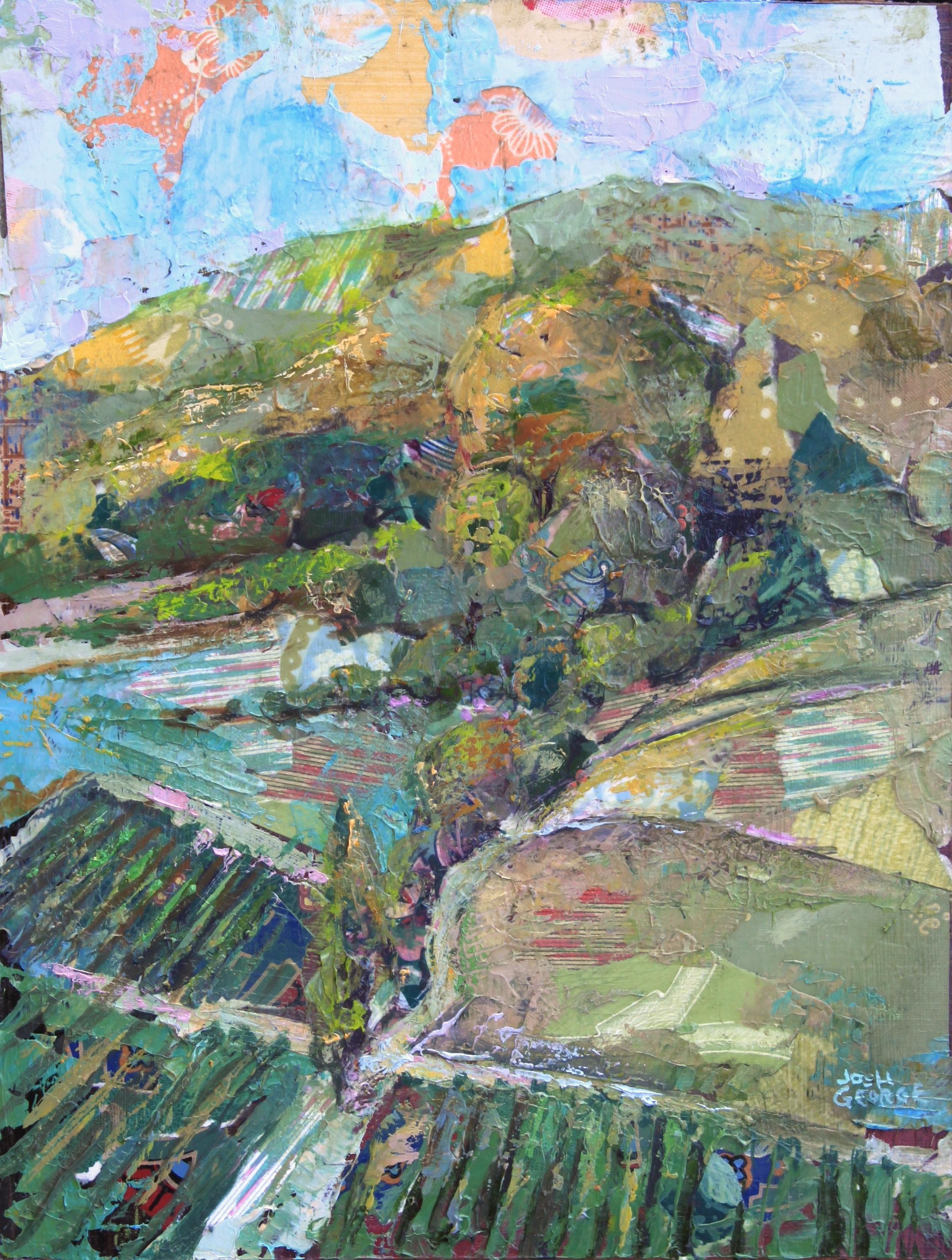 "Limoux" di Josh George, pittura a tecnica mista, paesaggio francese