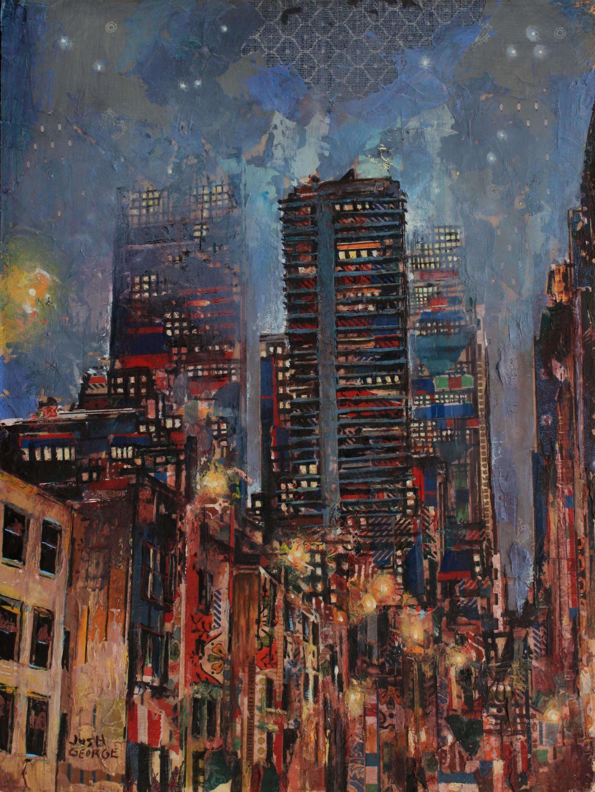 "Nighttide" di Josh George, Pittura a tecnica mista, Paesaggio urbano, Notturno