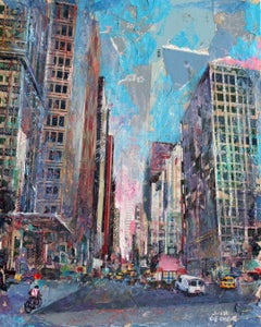 "Uptown Van Man" di Josh George, pittura a tecnica mista, paesaggio urbano