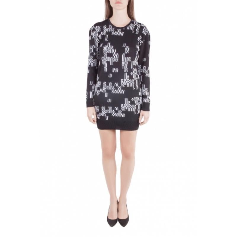 Josh Goot Monochrome Pixel Intarsia Knit Glitch Sweater Dress XS Negro en venta