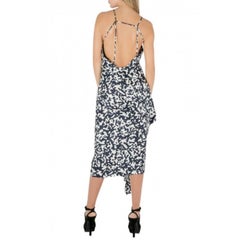 Josh Goot Navy Blue and White Printed Silk Side Bustle Dress XS