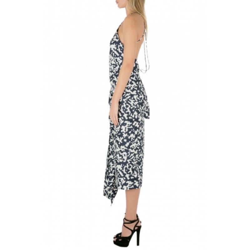 Josh Goot Vestido con volantes laterales de seda estampada en azul marino y blanco XS en Bastante bueno estado para la venta en Dubai, Al Qouz 2