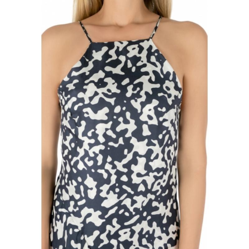 De las mujeres Josh Goot Vestido con volantes laterales de seda estampada en azul marino y blanco XS en venta