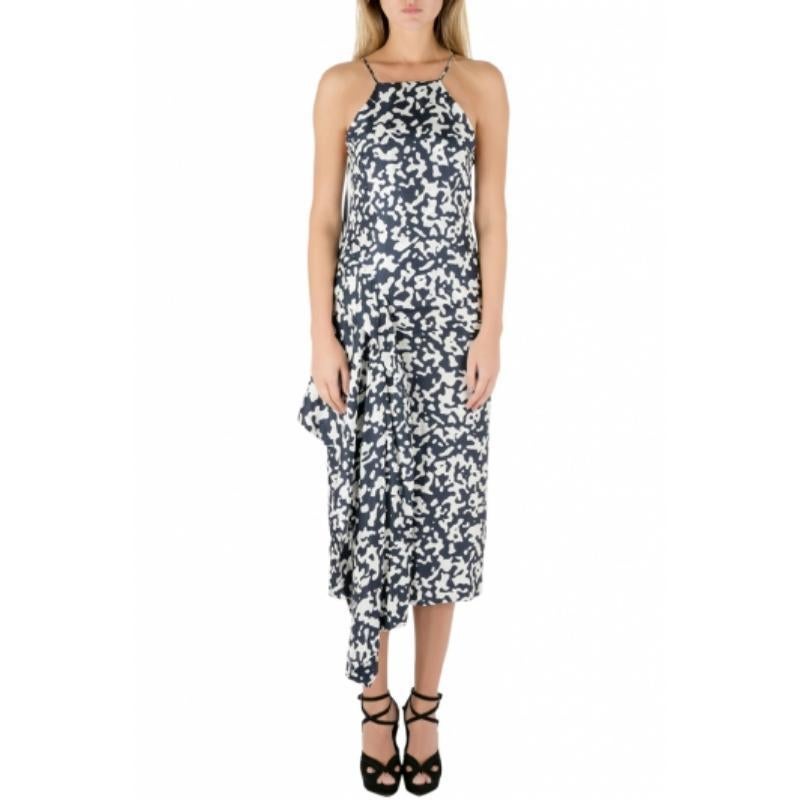 Josh Goot Vestido con volantes laterales de seda estampada en azul marino y blanco XS en venta 2