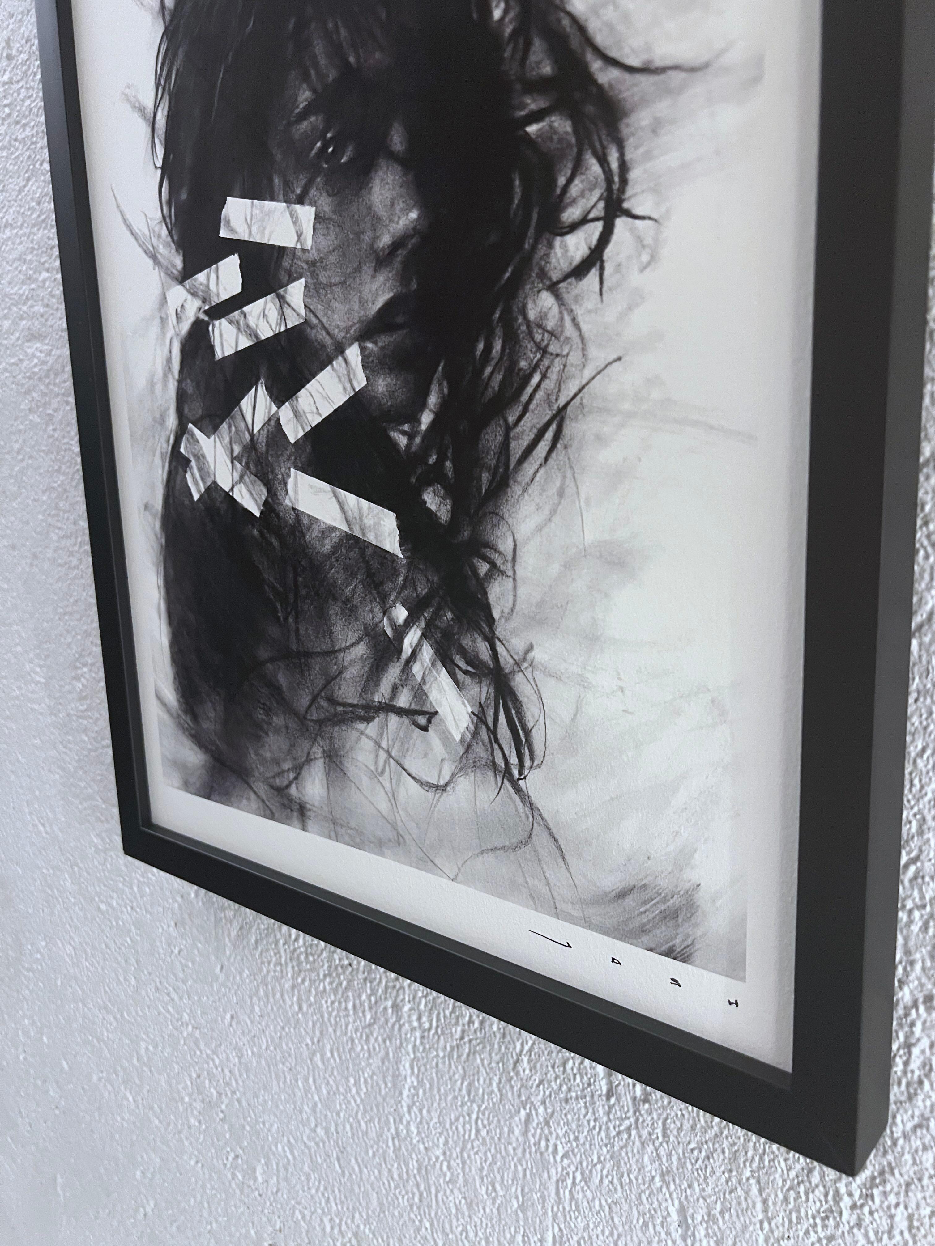 zeitgenössisch figurativ schwarz-weiß Kohlestiftdruck Pop Art Interieur weiblich im Angebot 2