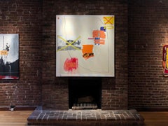 Sans titre 16, peinture abstraite blanche en techniques mixtes, orange et jaune