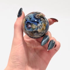 Josh Simpson Handmade Art Glass Planet or Planetoid Marble with Acrylic Stand