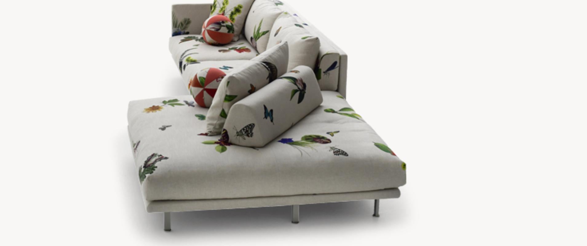 Josh sofa by Edward Van Vliet for Moroso in floral and nature patterned upholstery. 

Structure is injected flame-retardant polyurethane foam and polyester fiberfill over internal steel and wood frame. Seat cushions are in goose down over