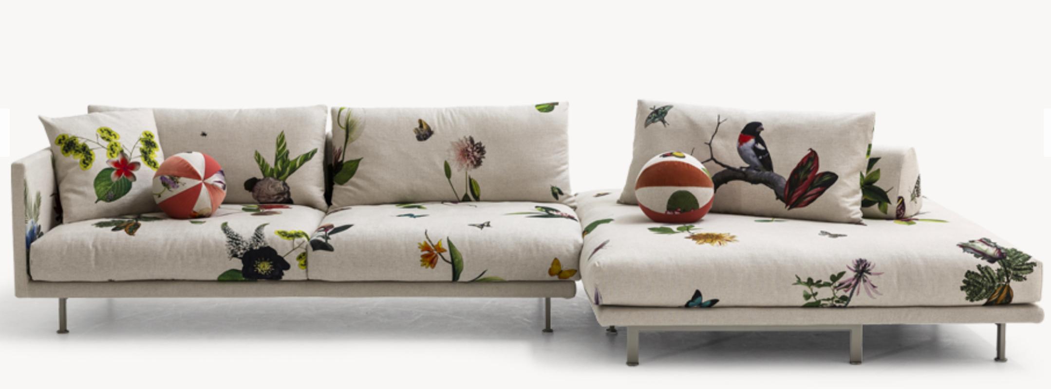 Upholstery Josh Sofa by Edward Van Vliet for Moroso in Floral and Nature Patterned Fabric For Sale