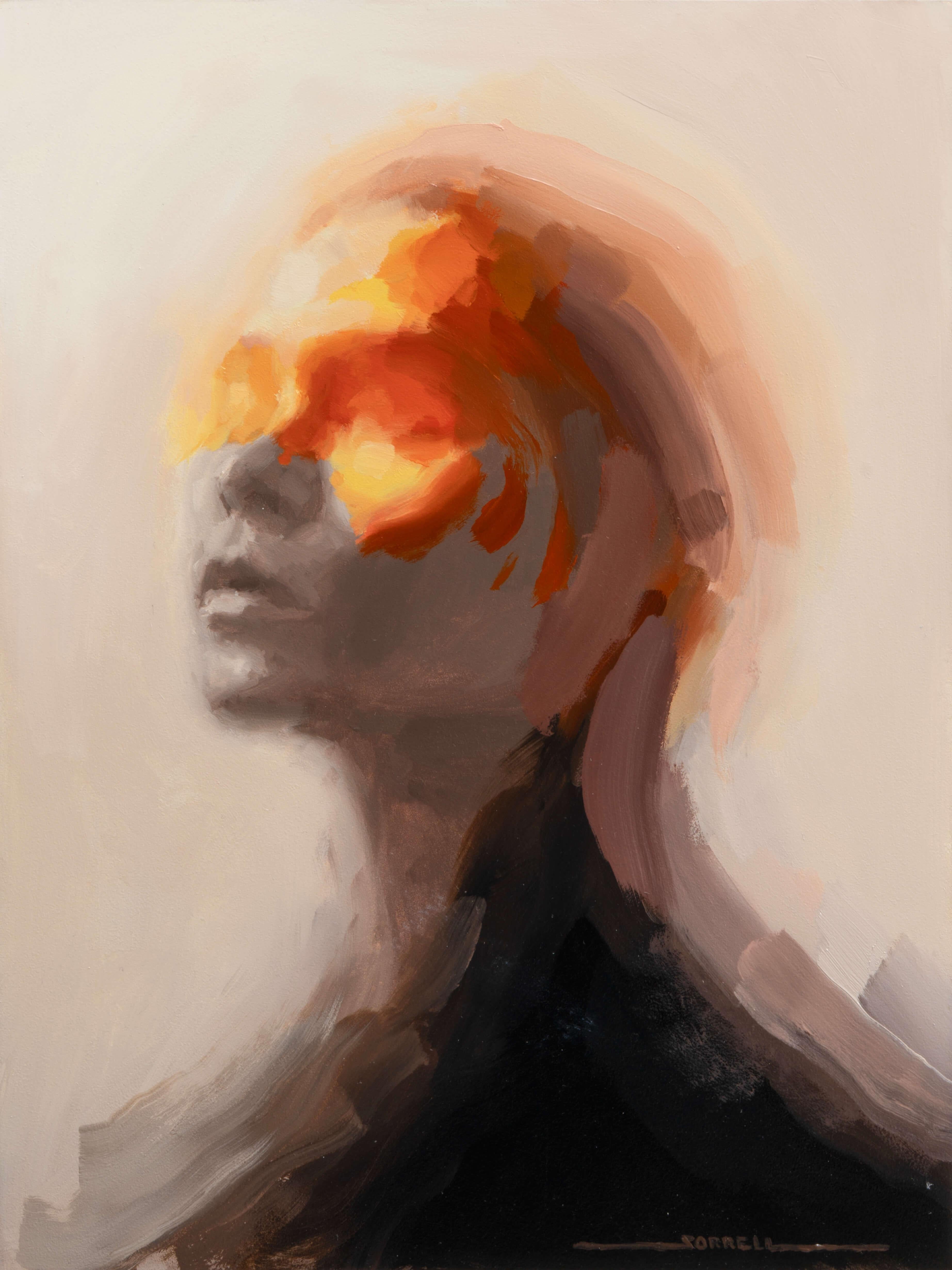 "Ignite" (2025) di Josh Sorrell raffigura il ritratto di una donna con una luce arancione riflessa. Questo quadro misura 12 x 9 x 1,5 pollici e non è incorniciato ma è pronto per essere appeso.
 
Dichiarazione dell'artista: Trovo ispirazione nei