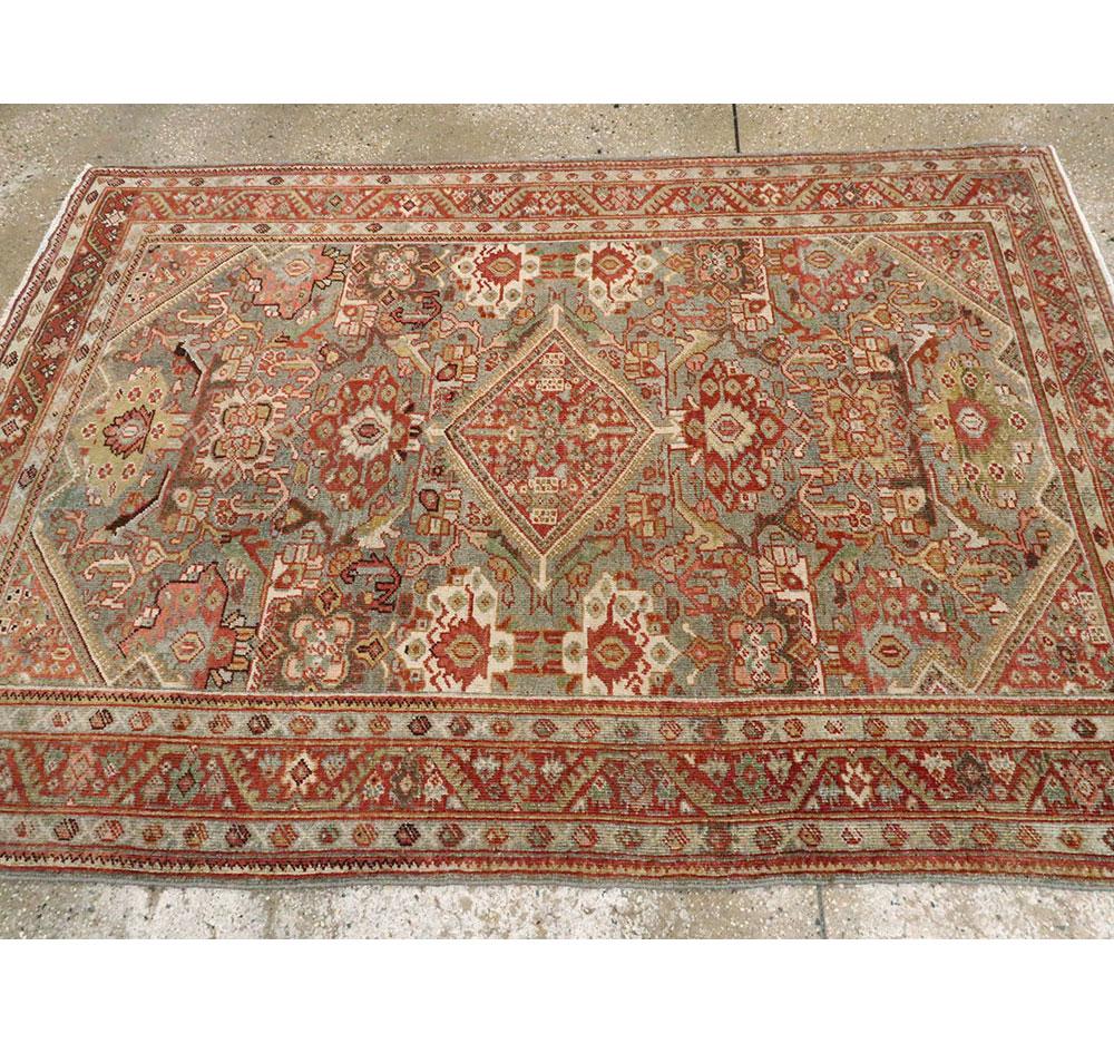 Joshegan Inspired Early 20th Century Handmade Persian Mahal Accent Rug In Excellent Condition For Sale In New York, NY