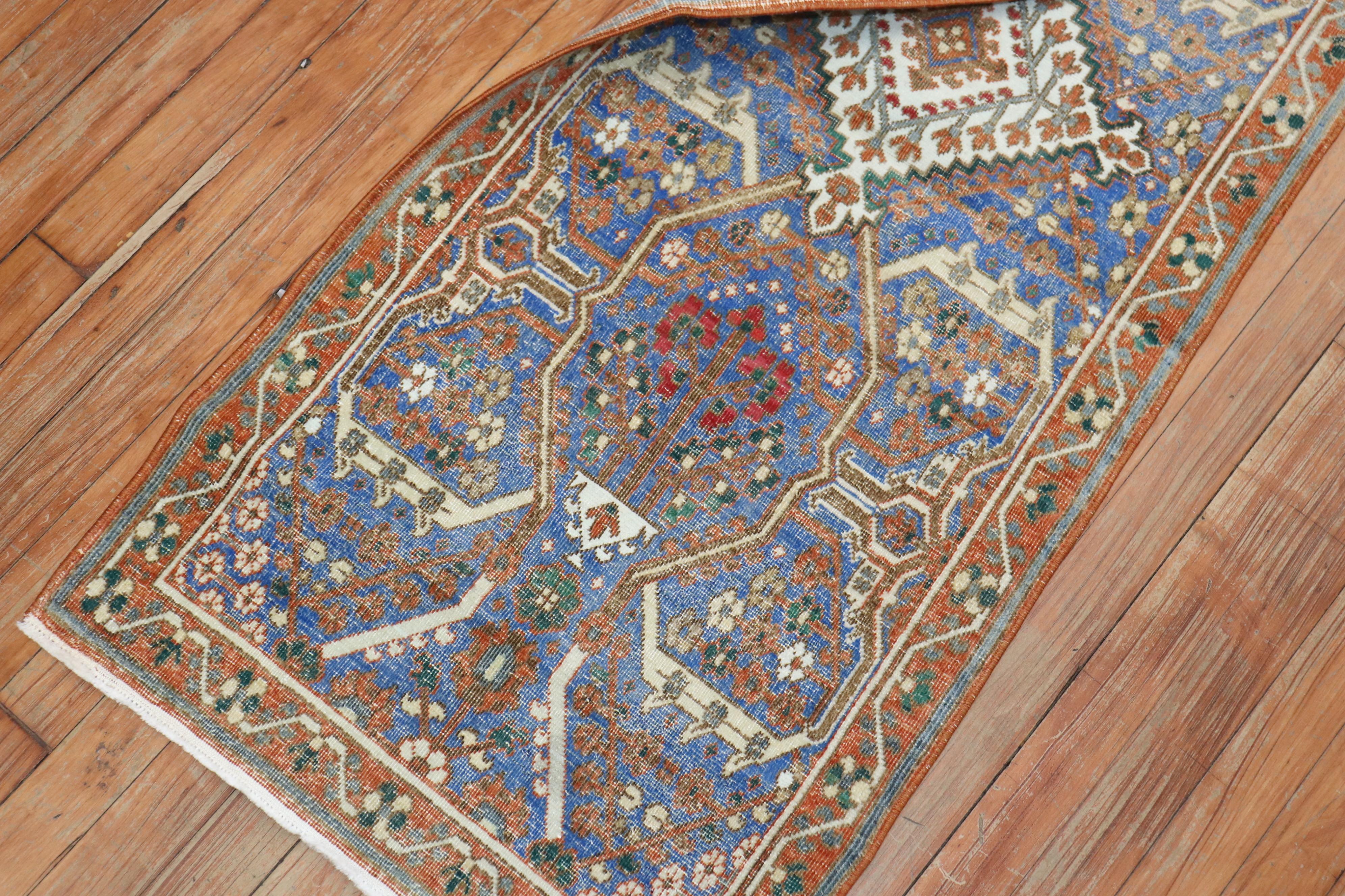 One-of-a-kind naturally worn neutral-colored Persian joshegan in rare small runner format, circa 1940.

Measures: 1'11'' x 5'.