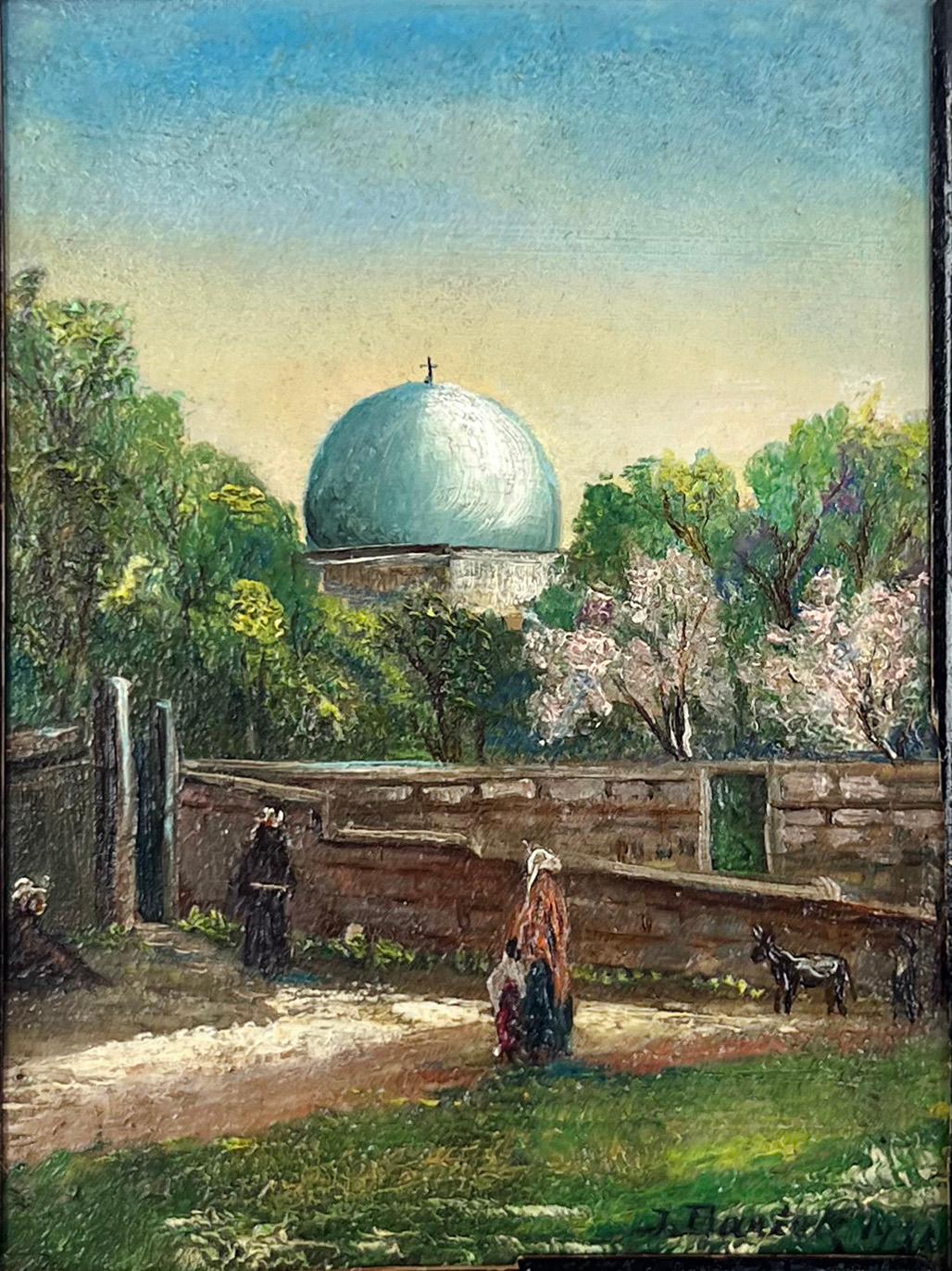 Kever Rachel's Tomb Palestine, huile sur panneau de bois du Tomb de Rachel 1932 - Painting de Joshua Anfang Bartek