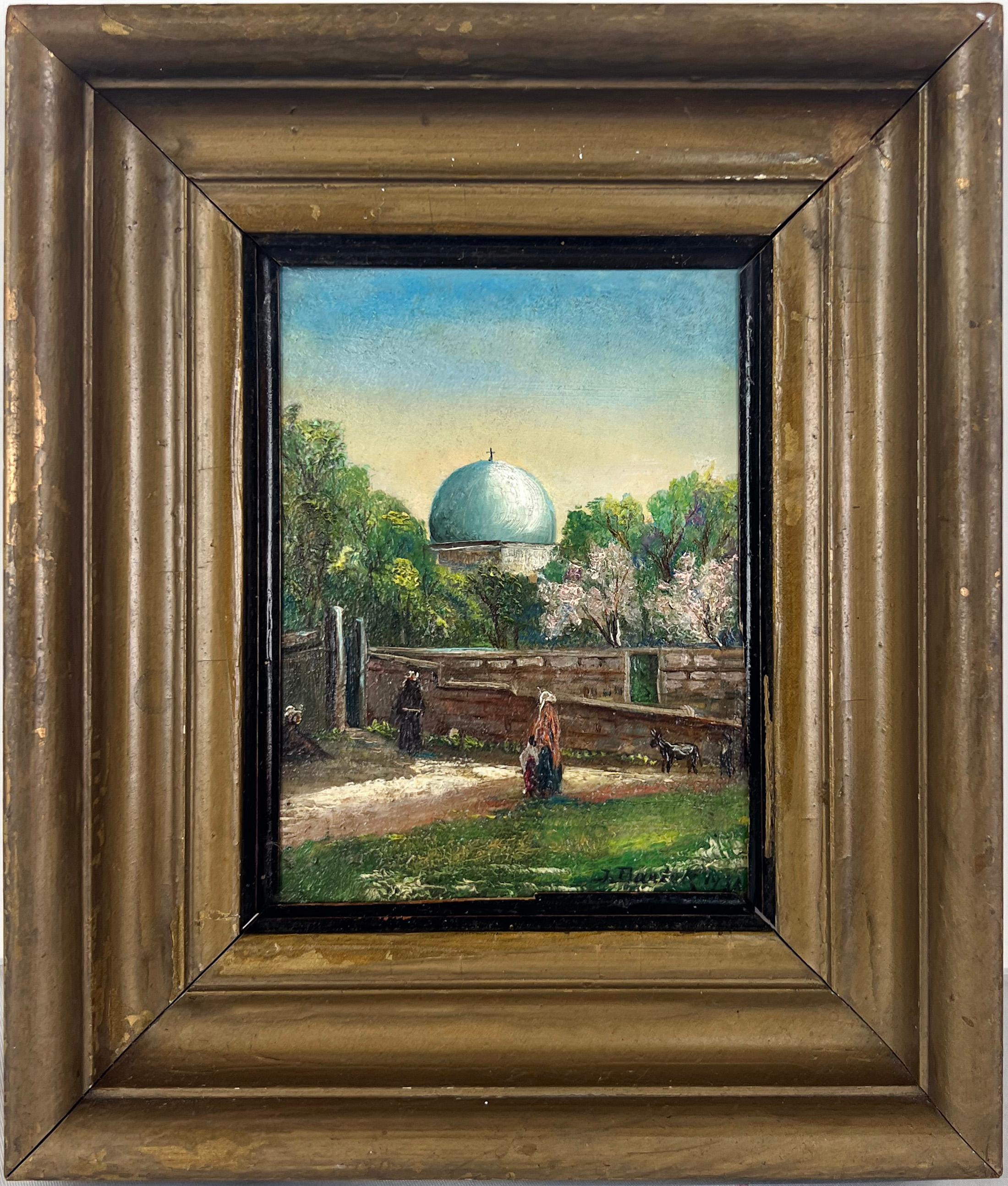 Joshua Anfang Bartek Landscape Painting - Kever Rachel's Tomb Palestine Oil on Wood Panel of the Tomb of Rachel 1932