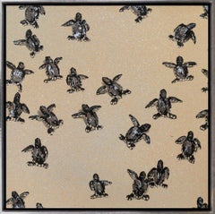 "Sea Turtles 1" Contemporary Animals Oil and Acrylic on Canvas Framed Painting