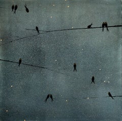 "Birds on Jungle" Contemporary Oil and Acrylic on Canvas Framed Painting