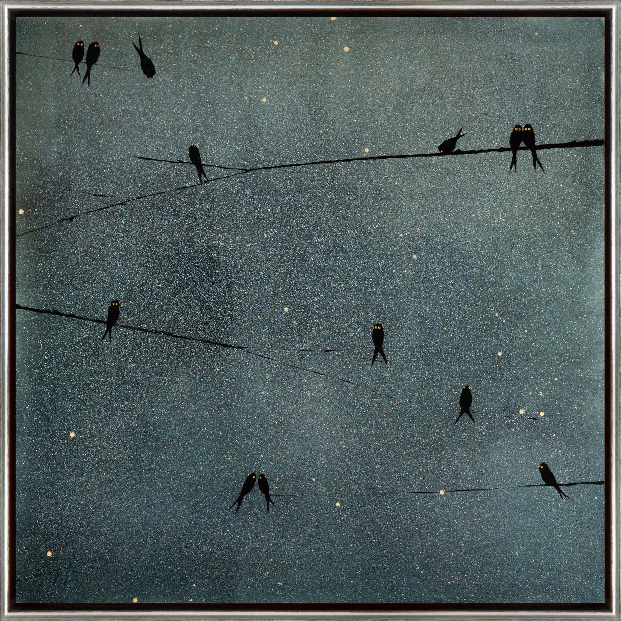 "Uccelli sulla giungla" Quadro contemporaneo ad olio e acrilico su tela con cornice
