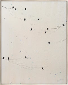 "Birds on Light Spray" Owl Silhouettes and Branches on Paint Sprayed Background