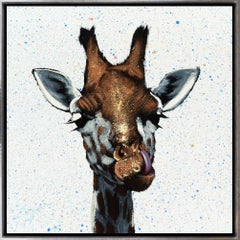 "Giraffe 4" Painterly Giraffe Portrait with Splatter Effect and Silly Expression