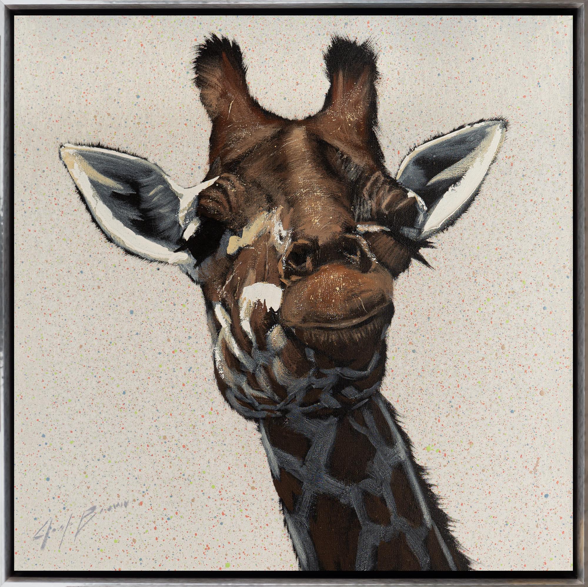 Joshua Brown Animal Painting - "Giraffe 5" Contemporary Animal Portrait Oil and Acrylic on Canvas Painting