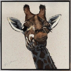 "Girafe 5" Portrait d'animal contemporain Peinture à l'huile et acrylique sur toile
