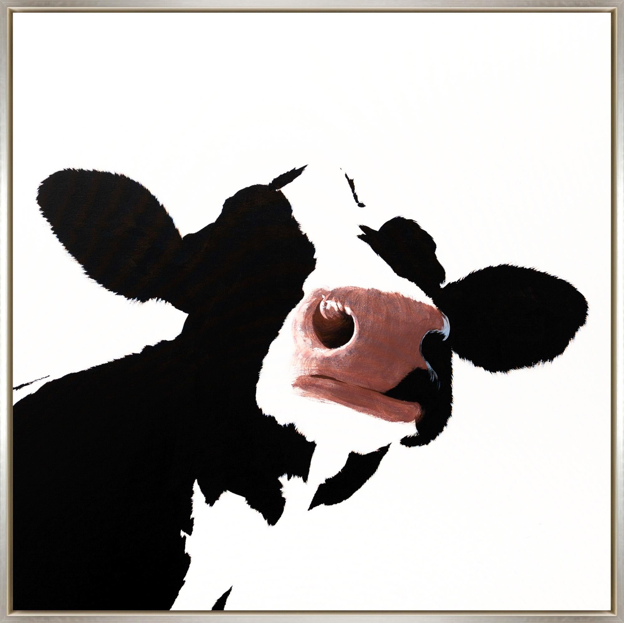 Animal Painting Joshua Brown - "Vache presque camouflée III" Portrait d'animal contemporain Acrylique sur toile